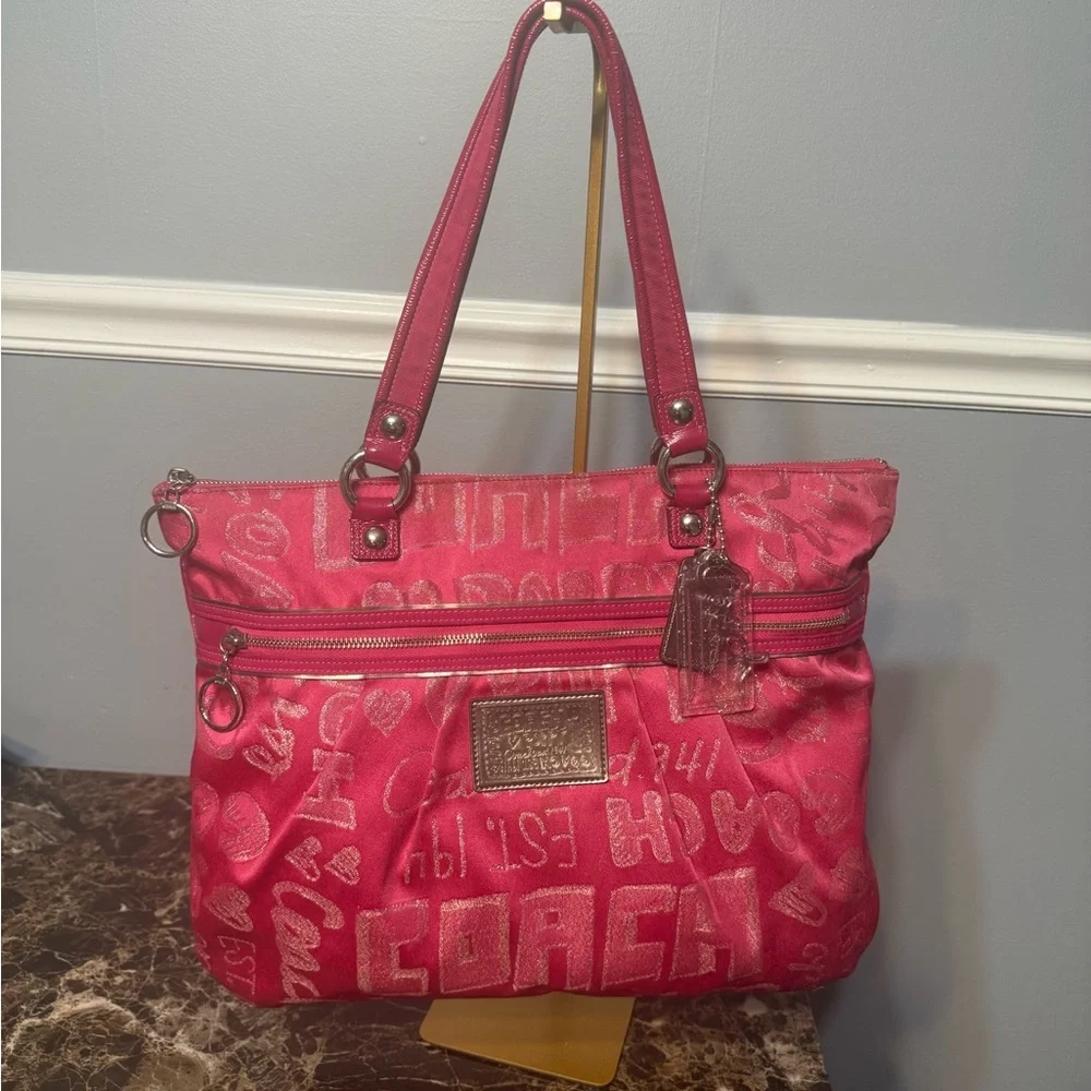 Coach Poppy Storypatch Glam Tote Hot Pink Jacquard Metallic Trim 2010 - Picture 2 of 16
